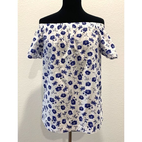 Banana Republic Factory Blue and White Floral Off the Shoulder Top Size XS - Picture 1 of 12